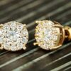 Shiny 14K Miami Gold Round Shaped Stud Earrings Embellished With Zircon