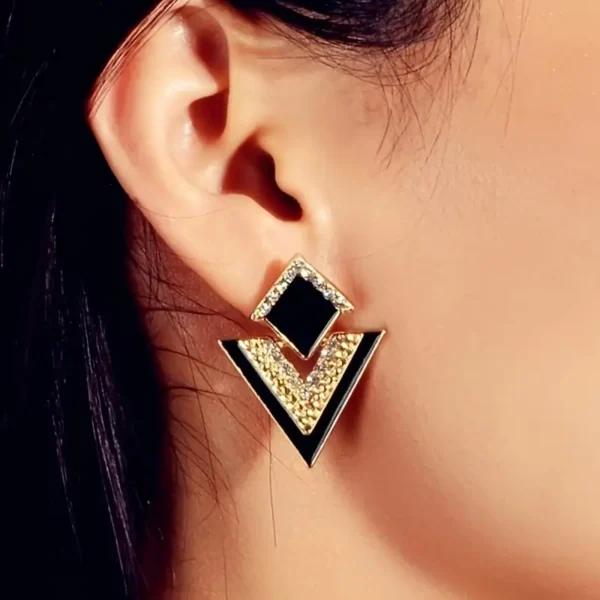 Geometric Black Rhinestones Drop Dangle Earrings Plated Jewelry For Women Decor