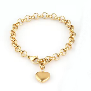 Heart Charms Chain Bracelet 18k Miami Gold Plated Lock Pendant