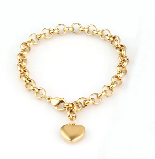 Heart Charms Chain Bracelet 18k Miami Gold Plated Lock Pendant