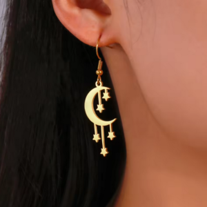 Crescent Moon Stars Drop Earrings Miami Gold Dangle Earrings