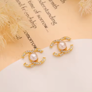 Zirconia Stud Earrings Fashionable 18K Gold Luxury Jewelry Freshwater Pearl Brass Earrings