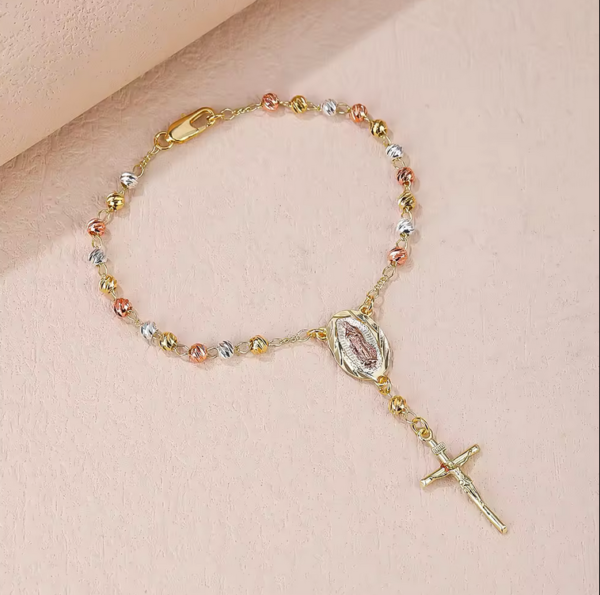 Gold Catholic Cross Bracelet