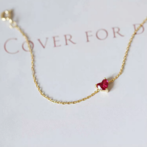 Exquisite 14K Gold Sterling Red Gem Cubic Zicron Heart Bracelet