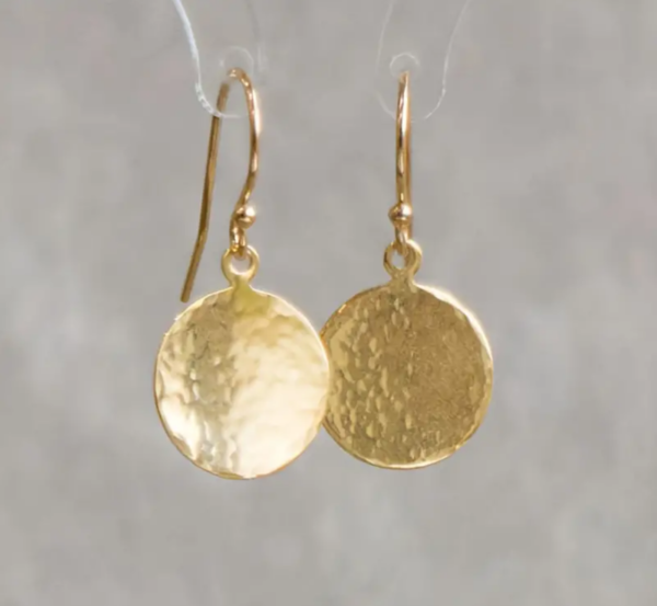 Classic Hammer Round Pendant Gold Earrings-chic