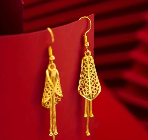 Screenshot 2024 09 02 at 17 27 43 24k Gold Plated Brass Hollow Leaf Earrings Tassels Vintage Temu