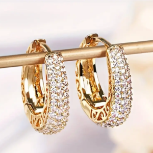 Full Sparkling zirconia Inlaid Golden Hoop Earrings Retro Elegant