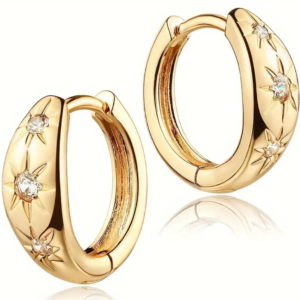 Delicate Sun Totem Inlaid With zirconia Design Hoop Earrings 18K Gold