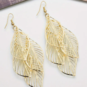 Multi-layer Hollow Leaf Pendant Golden Dangle Earrings