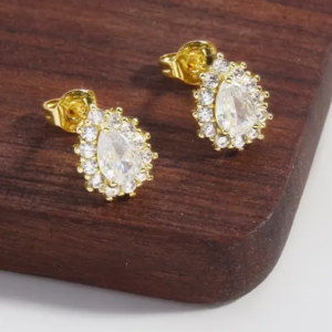 Elegant Gold Water Drop Zirconia Stud Earrings